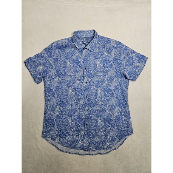 Robert Graham Other - ROBERT GRAHAM‎ Men's Abstract Floral Plaid Linen Large Blue Short Sleeve Shirt